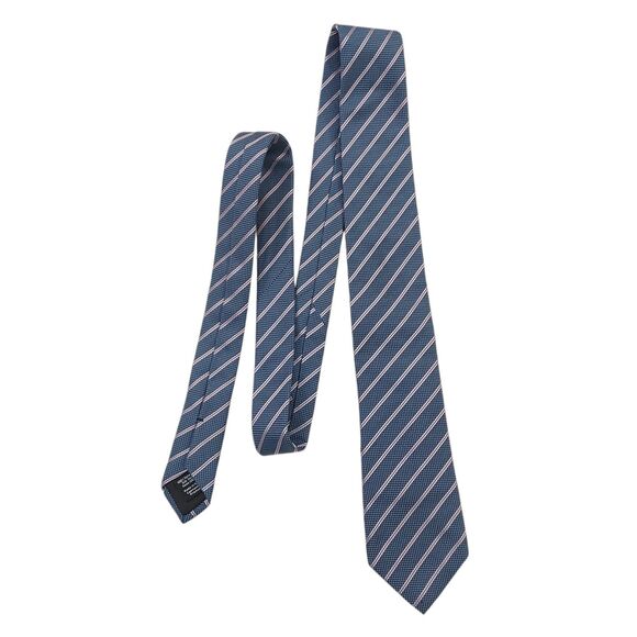 Boss Hugo Boss Tie Mens Blue Silk Narrow Stripes Luxury Designer Made in Italy - Picture 2 of 11